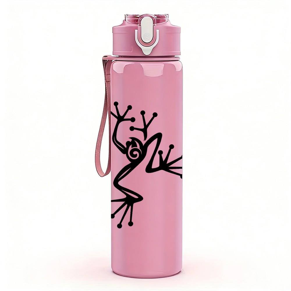 1PC Minimalist Frog Silhouette 750ml Color Plastic Sports Water Bottle Leakproof Flip Straw Lid Suitable for Sports Office Home Use