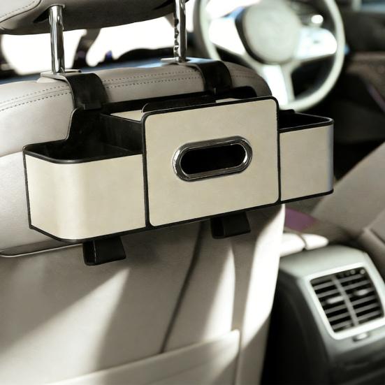 3-in-1 Car Backseat Organizer Multifunctional Back Seat Storage Box with 2 Cup Holders Tissue Box And Hooks for Holding Phones Snacks Drinks Handbags