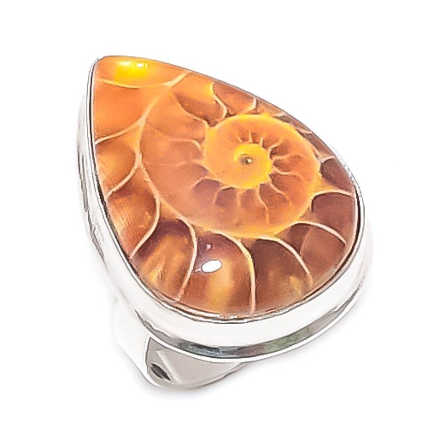 

Ископаемый аммонит Драгоценный камень Ювелирное изделие из стерлингового серебра 925 пробы Кольцо Размер 7,5