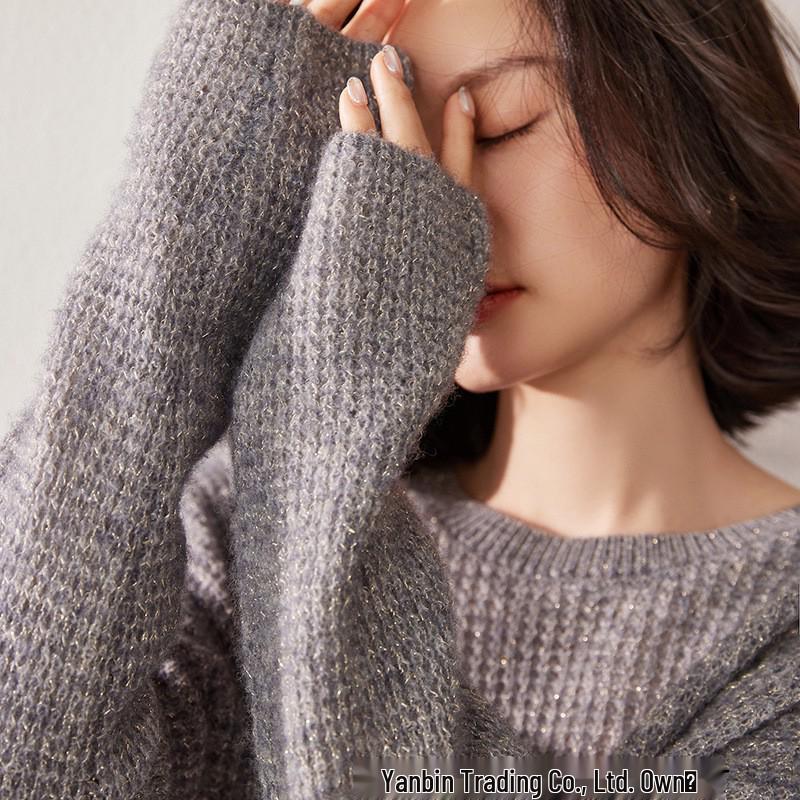 Women's Thick Coin Stitch Round Neck Cashmere Sweater - Autumn/Winter Loose Knit