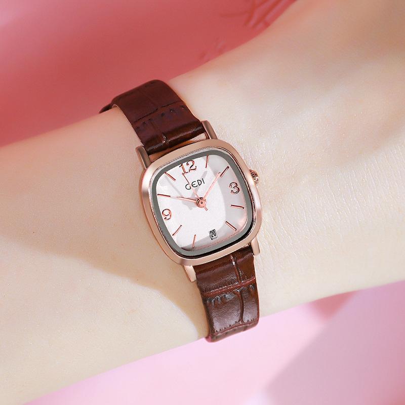 Korean Classic Vintage Square Belt Women'S Fashion Trend Compact Student Calendar Quartz Waterproof Watch