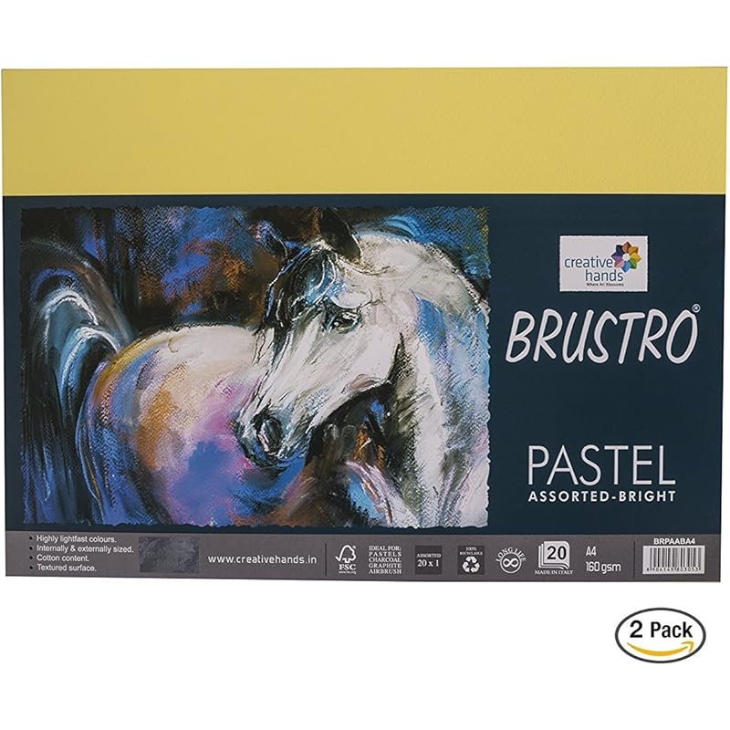 Brustro Artists Pastel Papers | 160 Gsm, A4, Assorted Bright Shades Of 20 Sheets (Pack Of 2) | Suitable For Pastels, Pen A4 ASSORTED BRIGHT