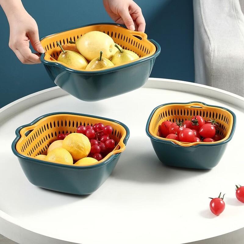 MOZHOU Multifunktionales Doppelschicht-Abtropfkorb-Set aus Kunststoff