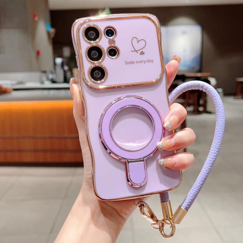 

Волнистая рамка Ремешок на запястье Чехол для телефона для Samsung Galaxy S22 S23 S24 S25 Ultra Plus Edge A55 A54 A56 A36 A24 Силиконовый Мягкий Защитный Чехол Магнитная Подставка Samsung S25 Ultra