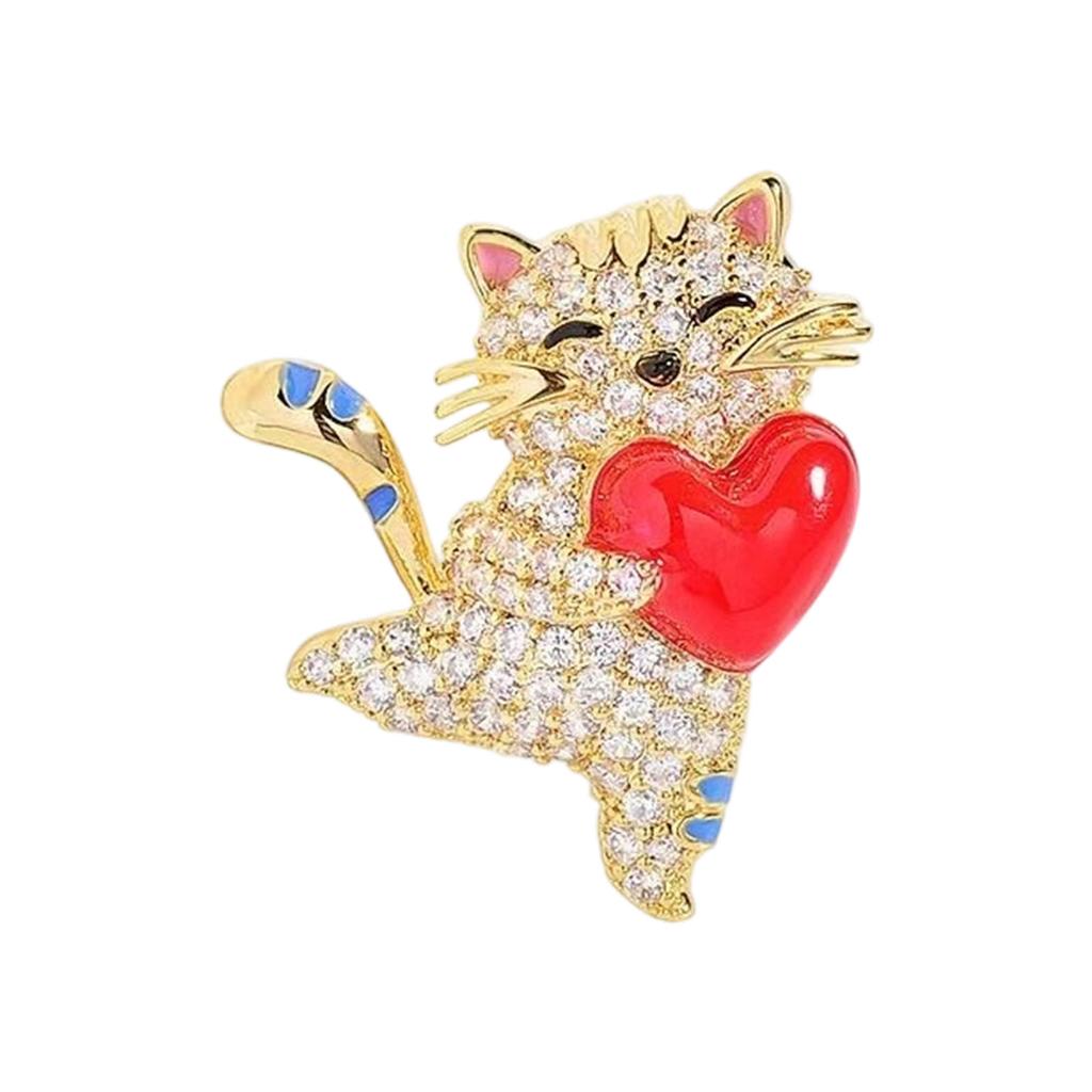 Cats Shaped Brooch Featuring Heart Detail Sturdy Alloy Craftsmanship Stylish Wearable Jewelry Pieces