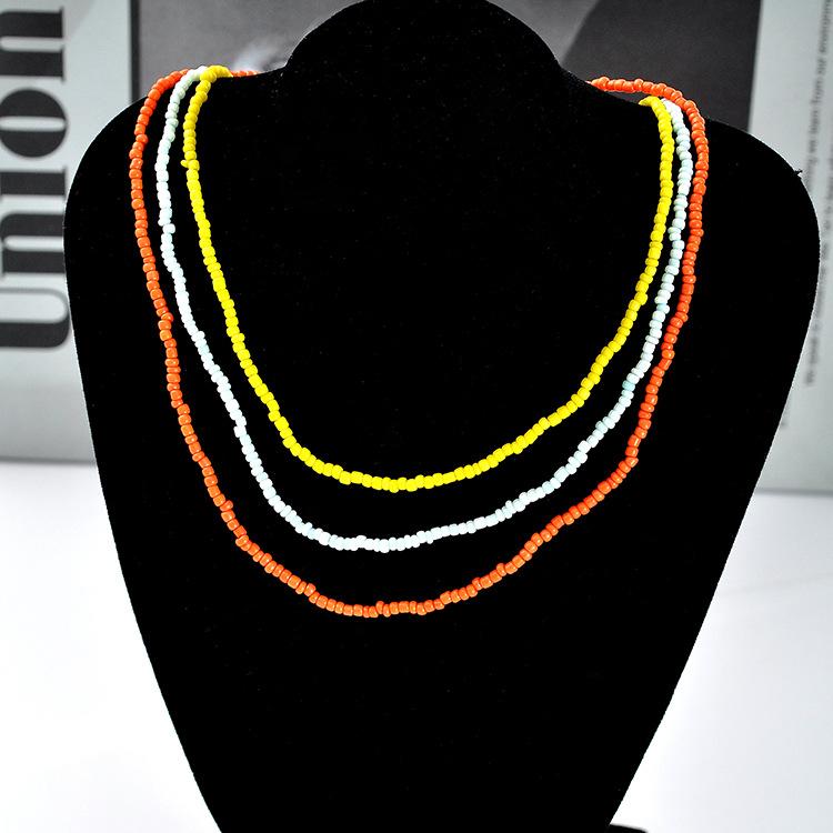 Collier de Perles de Riz Colorées Mode Bohème Collier de Perles de Riz Multicouche Trois Couleurs Ensemble Trois Pièces