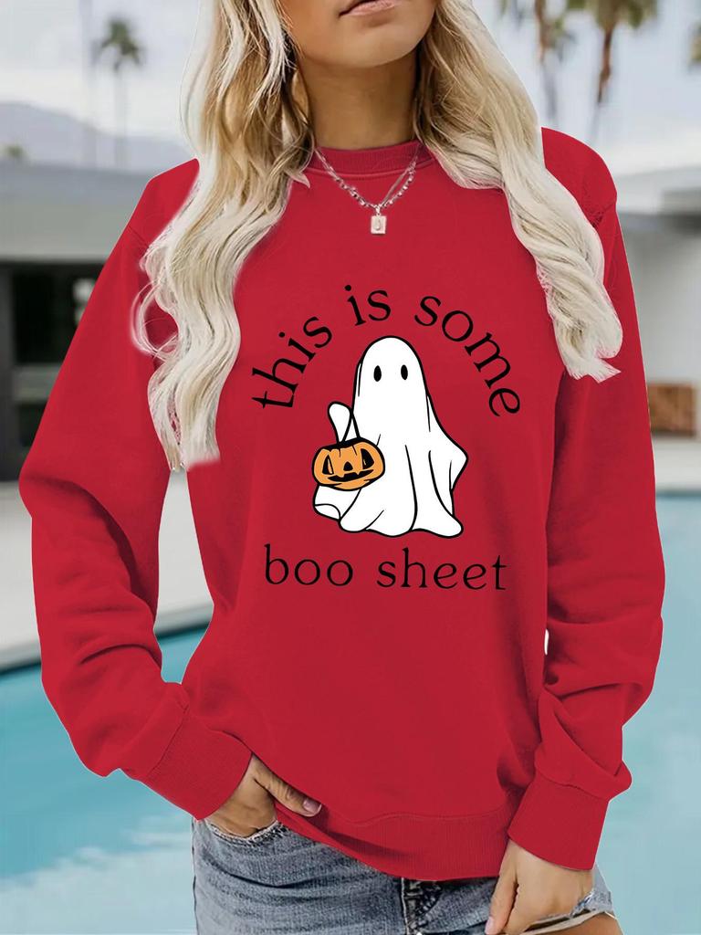 Women's Halloween Print Long Sleeve Crew Neck Sweatshirt for Autumn/Winter