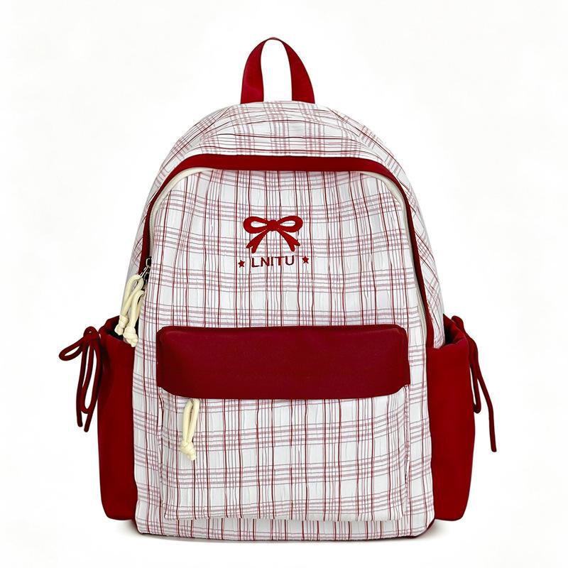 Schoolbag Japanese plaid college style high-value backpack girl campus style light and large-capacity junior and high school student schoolbag