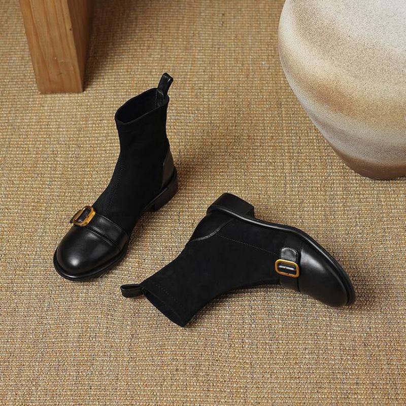 

Осень и зима круглый носок низкий каблук резиновая подошва ботинки Мартин женские нескользящие большой размер кожаные ботинки квадратный каблук однотонные новые полусапоги wome 39