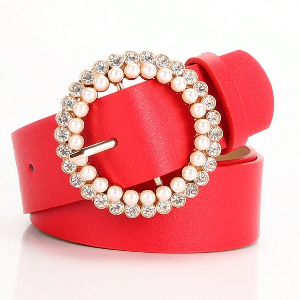 Women's Belt Buckle Fashionable Sweet Pearl Belt Paired with Dress Decoration Belt for Women