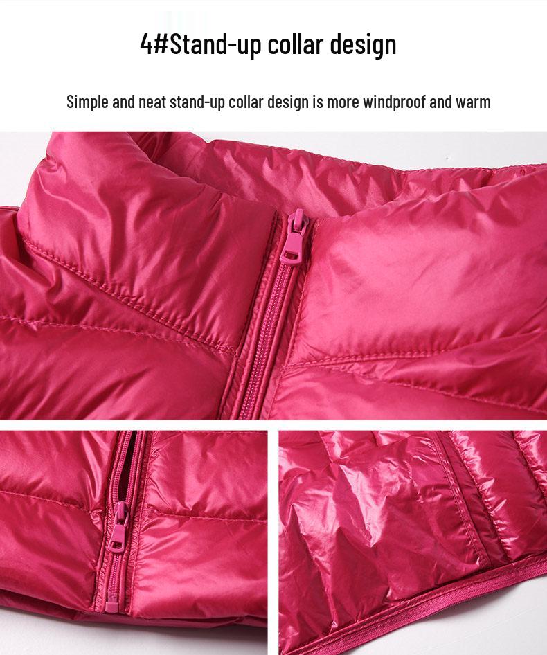 Women's Slim-Fit Lightweight Down Vest - Short Stand-Up Collar, Plus Size, Autumn/Winter 2025