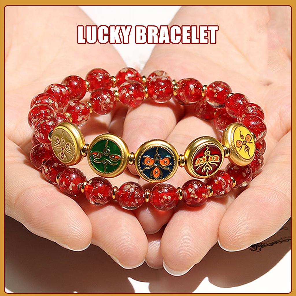 Fashionable Glass Bead Bracelet Inspire by Five Wealth God for Business Professional and Fashion Enthusiasts Wear