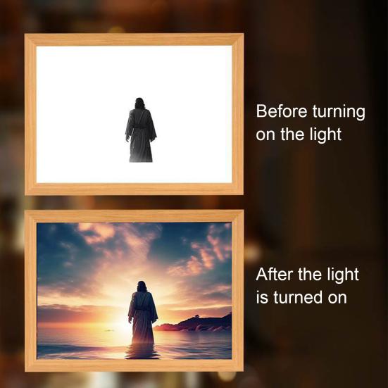 LED Jesus Painting Night Light Dimmable Color Temperature Adjustable Decorative Illuminated 4D LED Painting Bedside Lamp