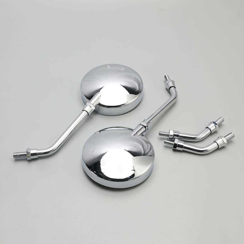 Pair Chrome Motorcycle Mirrors - Long & Short Stem 10mm For Kawasaki Z1 Z2 Style