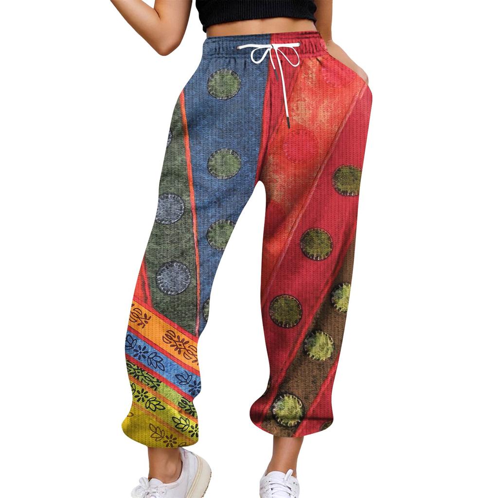 Fritidsbukser for kvinner Høyt midjebelte joggebukser med lommer