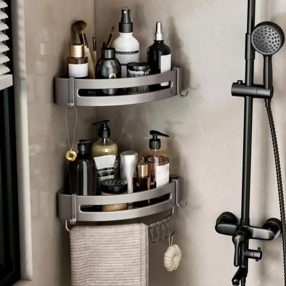 1/2/PCS  bagno WC mensola a muro triangolo doccia Rack di stoccaggio bagno Shampoo punzonatura a parete nero WC mensola ad angolo