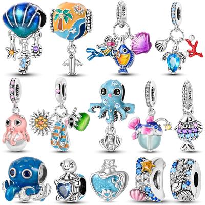 Copper Sea Fish Charms Bead Luminous Turtle Octopus Conch Pendant Fit Original Bracelet Diy Women Jewelry