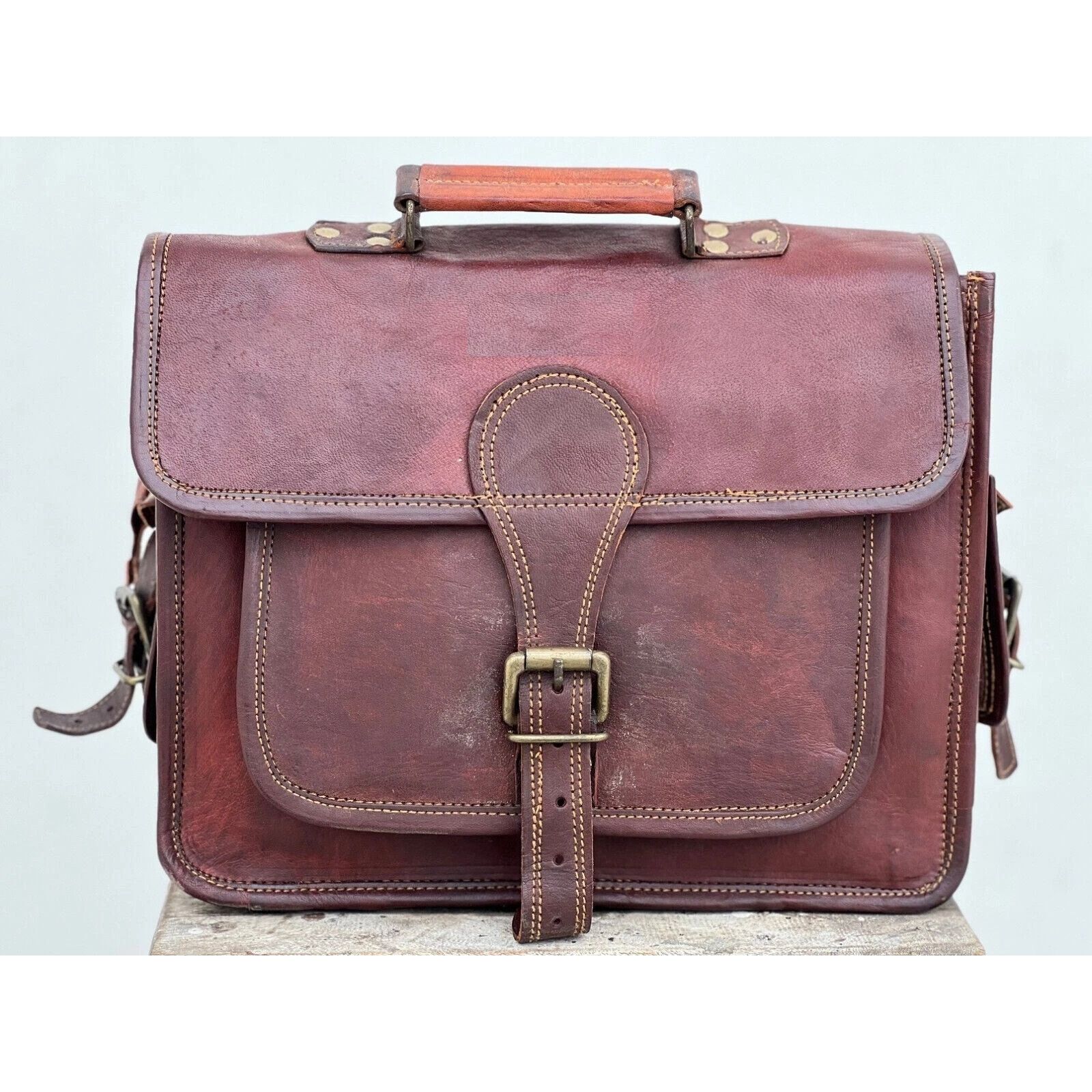 

Настоящая сумка-портфель Мужская Винтажная из кожи ягненка Мессенджер На плечо для ноутбука 16 x 12 x 5 in