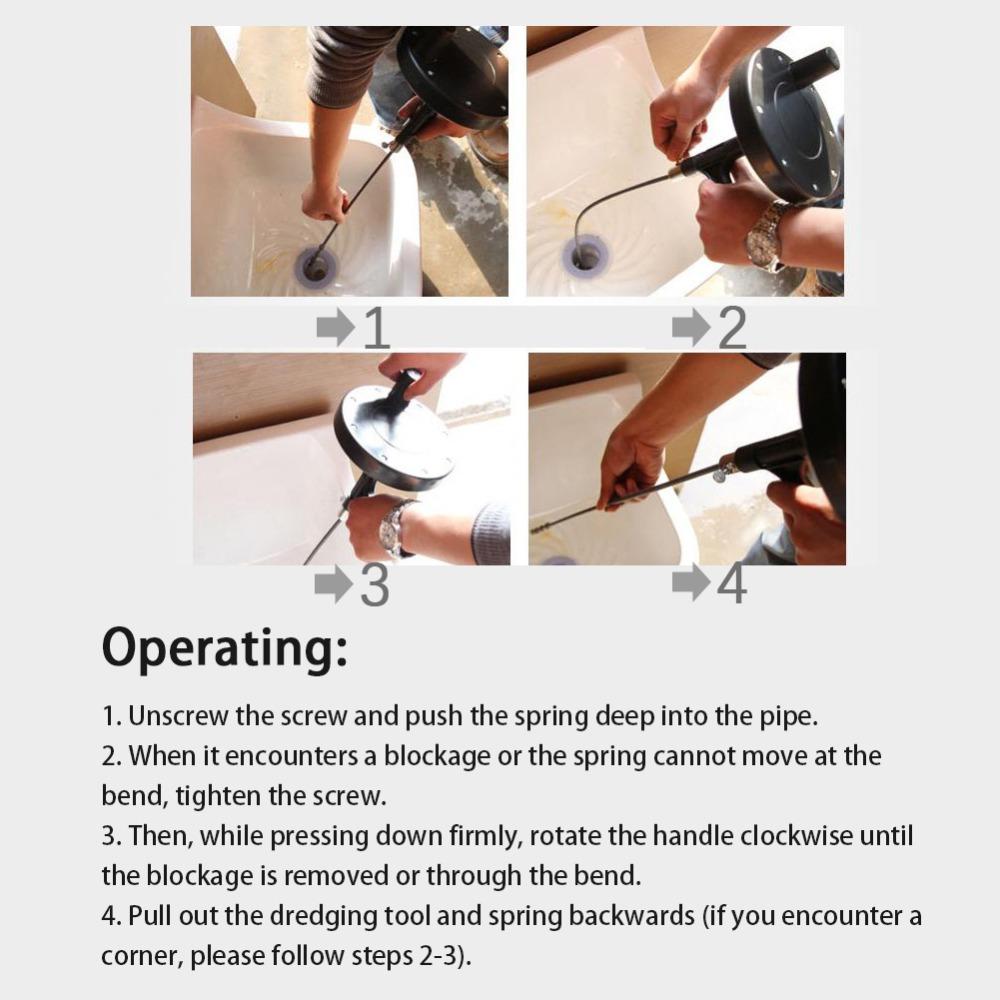Heavy Duty Pipe Clog Remover Steel Core Hand Dredge Tool Flexible Drain Auger Snake Toilet