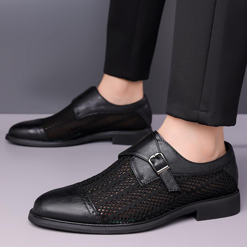 Fashion Luxury Designer Fashion New Men's Pointed Air Mesh Breathable Shoes Male Formal Wedding Prom Dress Monk Strap Loafers Homecoming