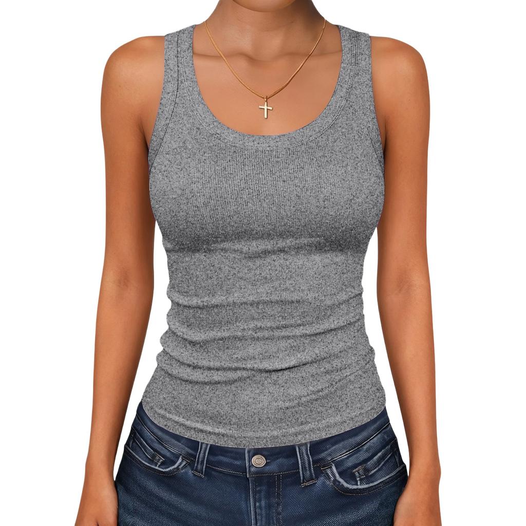 Women’s Ribbed Knit Tank Top Sleeveless Fitted Basic Shirt Scoop Neck Casual Stretch Pullover Undershirt for Daily Wear