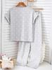 Girls Pajama Set, Cute Rabbit & Polka Dot Short Sleeve Top & Long Pants, Soft Sleepwear for 8-12 Years