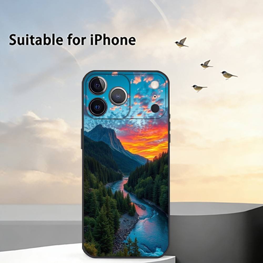 Mountain Forest Sunlight Phone Case For iPhone 17,16,15,14,13,12,11 Plus,Pro Max,XS,Soft Silicone Black Cover