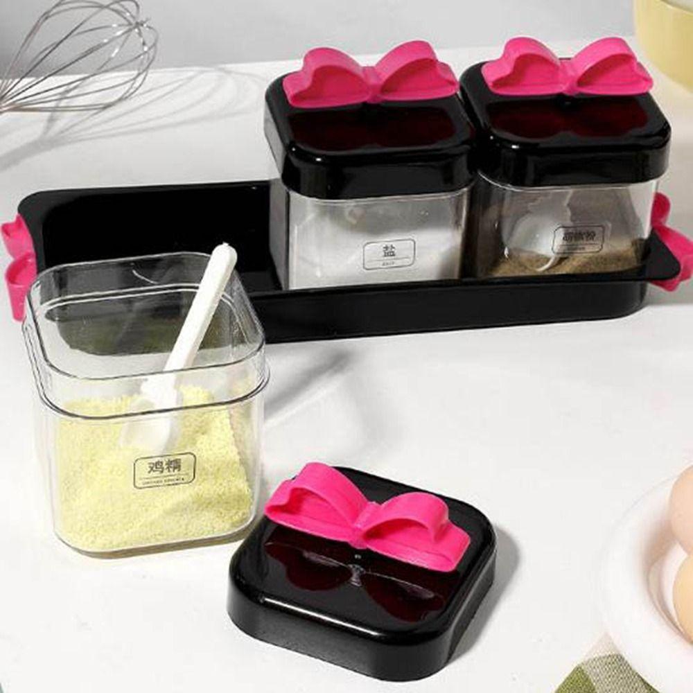 

Plastic Salt Storage Box Dustproof Seasoning Jar Multifunctional Bow Tie Spice Box Kitchen Black-1 Grid