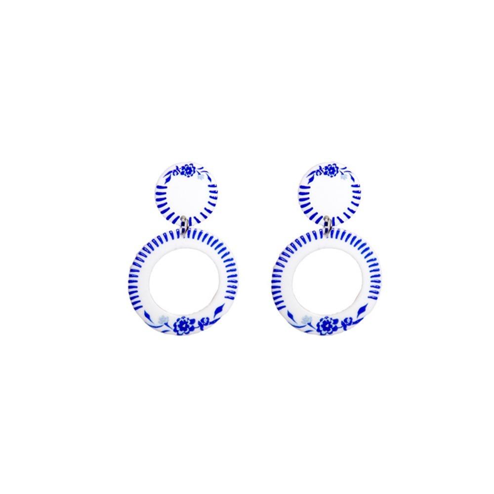 Chinese Style Blue and White Porcelain Earrings Wave Point Elegant Geometric Earrings  Lady/Gifts