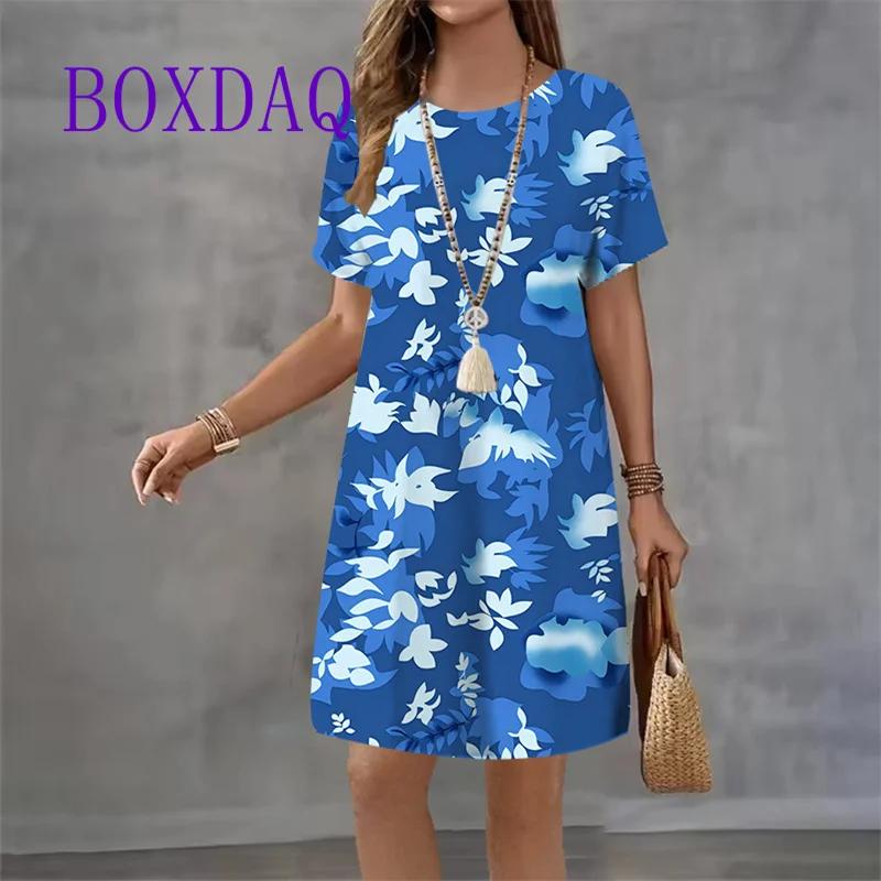 Vintage Print Women Dresses Fashion 2025 Short Sleeve Summer Elegant Sundress Loose Casual Love Print Ladies Mini Dress Vestidos