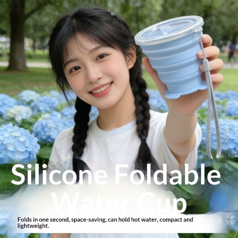 180Ml Portable Silicone Folding Water Cup Heat Resistant Foldable Mug With Lid For Outdoor Travel Drinking