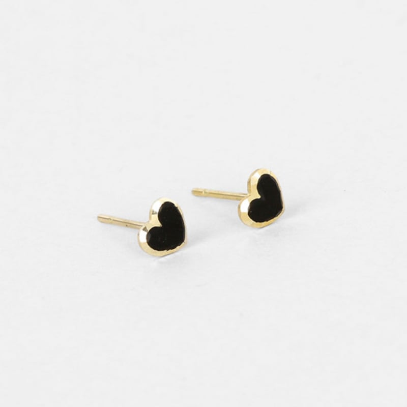 JUDY AND PAUL [14K GOLD] Lovely Small Black Heart Point Yellow Gold Earrings