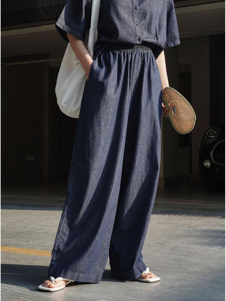 Louvre Summer Korean Retro Wide-Leg Breathable Sun Protection Jeans for Women