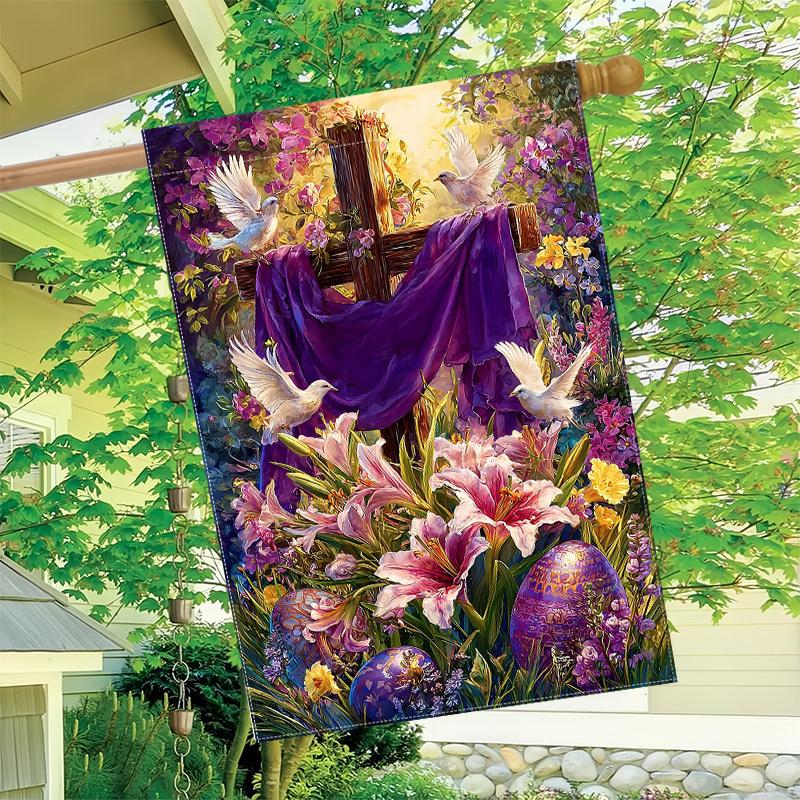 1pc He Has Been Resurrected Easter Cross White Dove Garden Flag_3 (2)- Garden Decoration Double S, Home Decoration, Yard Decoration, Outdoor Decoratio
