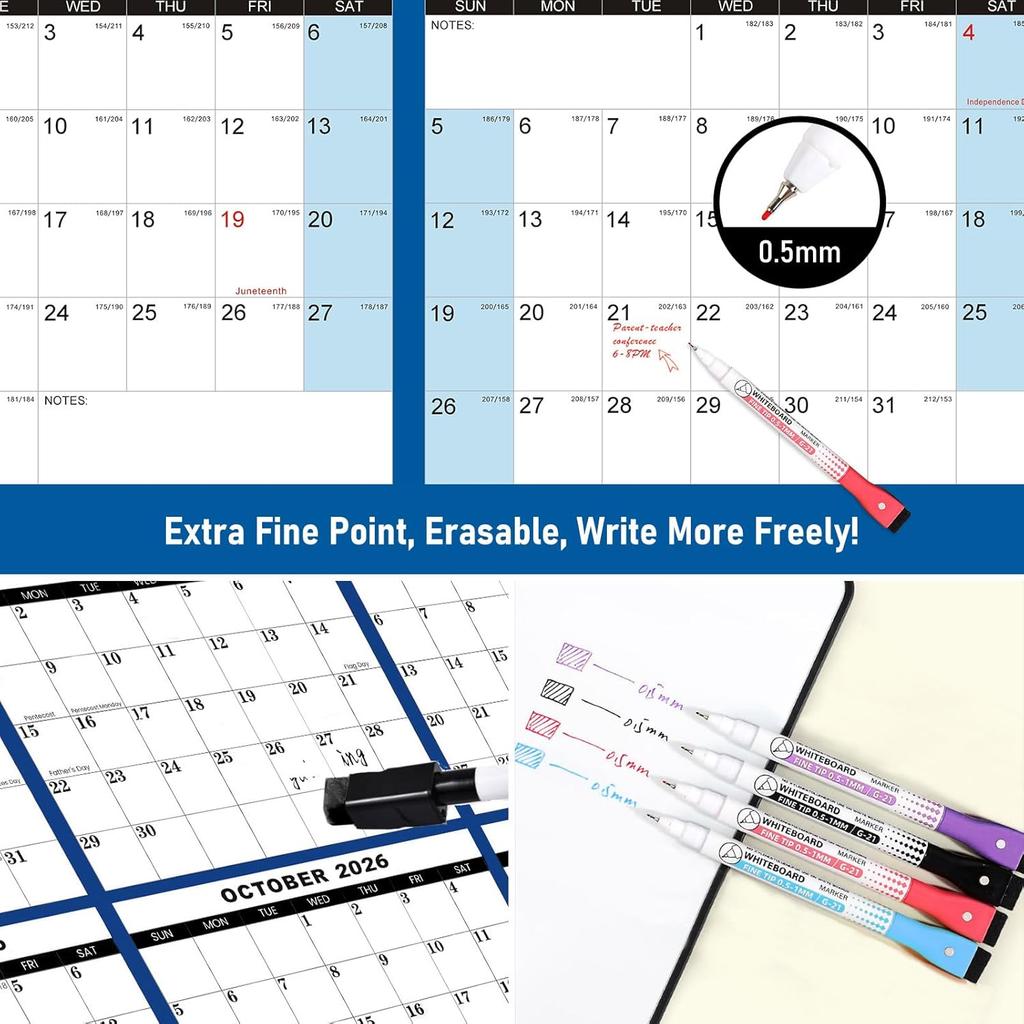 32" X 48" 2026 Wall Calendar Large Dry Erase Calendar for Wall Erasable Laminated 12 Month Wall Planner Yearly Annual Calendar Reversible