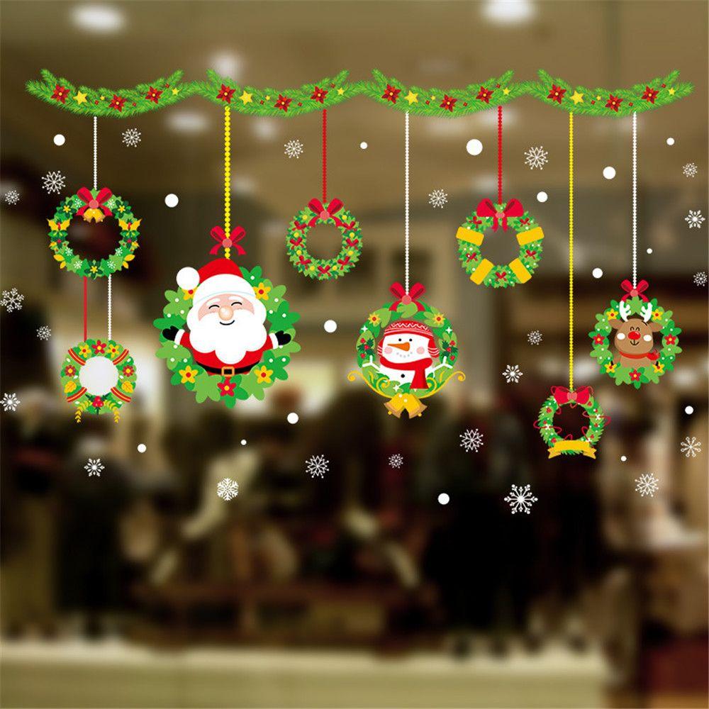 Year Holiday Scene Xmas Decoration Home Decals Christmas Window Stickers Santa Claus Wall Sticker