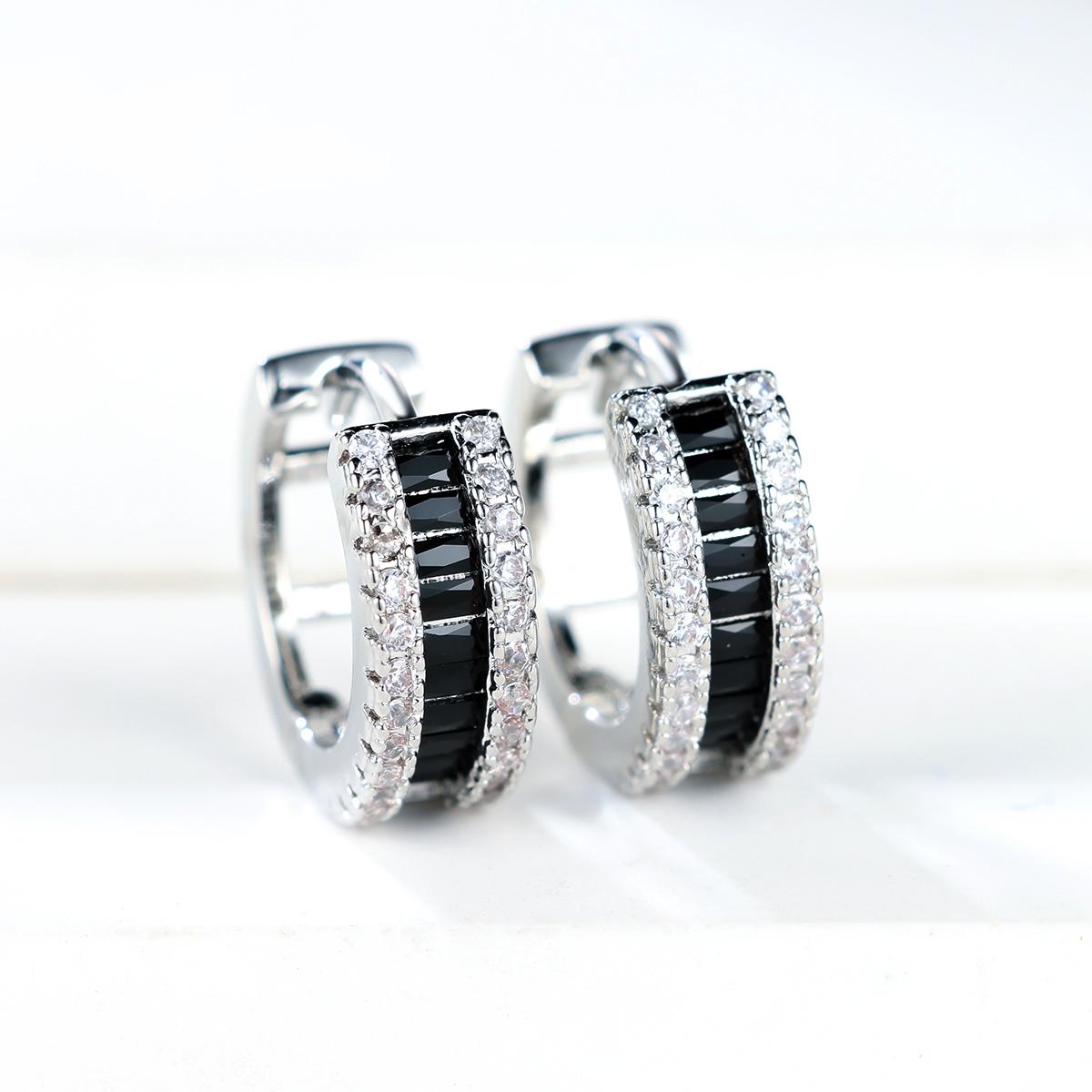 

1 пара сережок-кільців сріблястого кольору огранювання принцеси білого червоного синього різнокольорового каменю Весільні сережки для заручин для жінок чорний