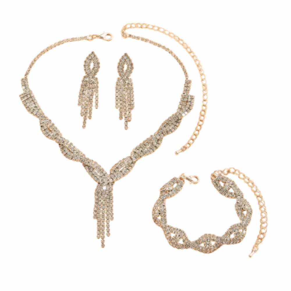 Rhinestone Tassel Wedding Bridal Accessories V-Necklace Rhinestone Jewelry Set  Wedding Party
