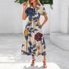 Womens Summer Dresses Short Sleeve Button Tie Waist Boho Flowy Maxi Dress