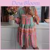Cotton Linen Vneck Half Sleeve Dress With Ruffle Hem For Casual Street Style