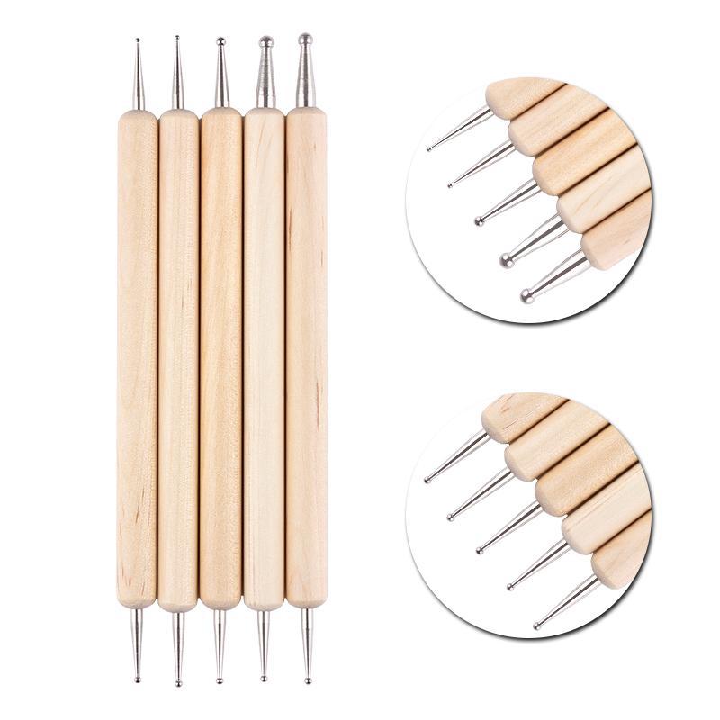 5Pcs/setof Wooden Pole Flower Needles, Manicure Pens, Double-ended Point Drill Pens, Crimping Pens, and Ball Pens Are In