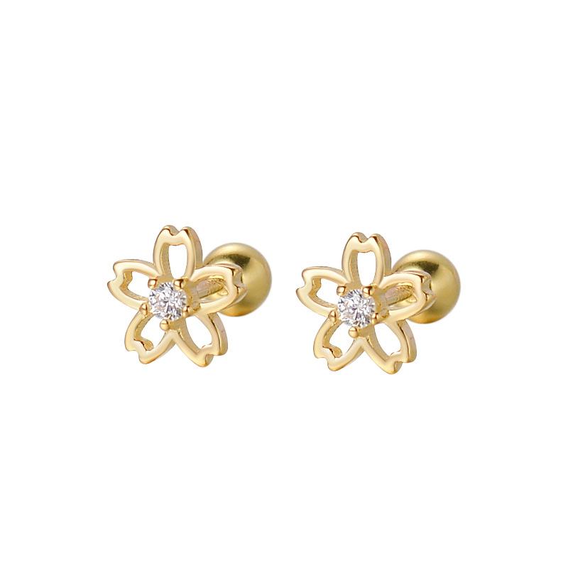 925 Sterling Silver Korean Inlaid Zircon Flower Fashion Stud Earrings for Women  Mini Jewelry Accessories