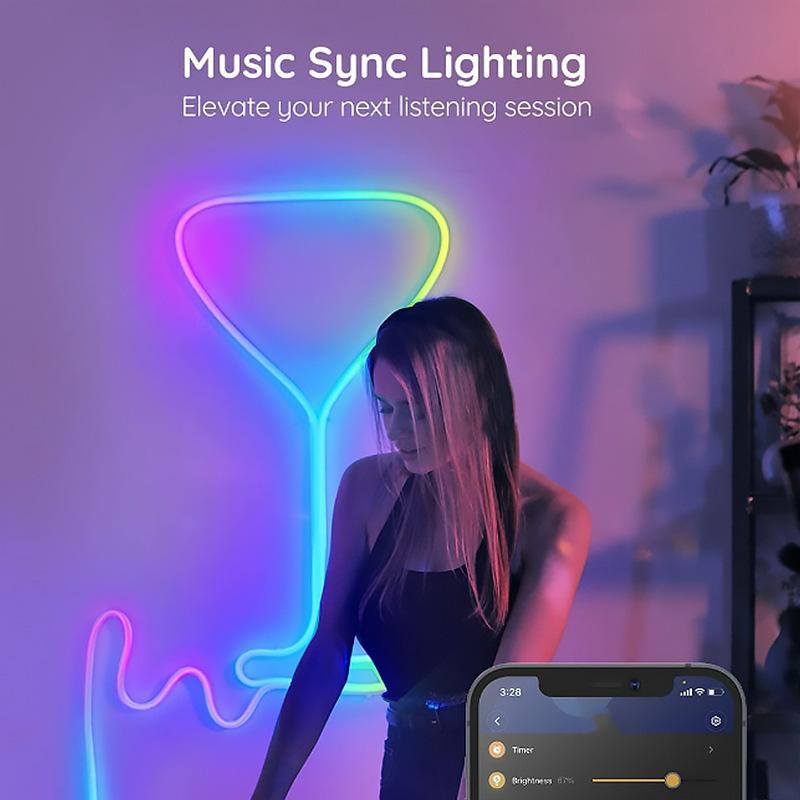 Irisierendes RGB fließendes LED-Neonband: Wasserdichtes Smart-Silikon-Lichtset