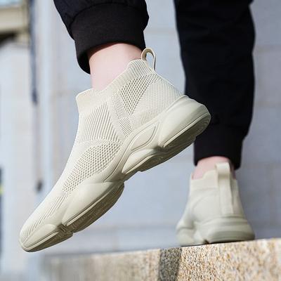 Large Size Elastic Socks Shoes High-top Fly-woven Mesh Lazy Tide Shoes One-pedal Casual Sports Running Men's Shoes