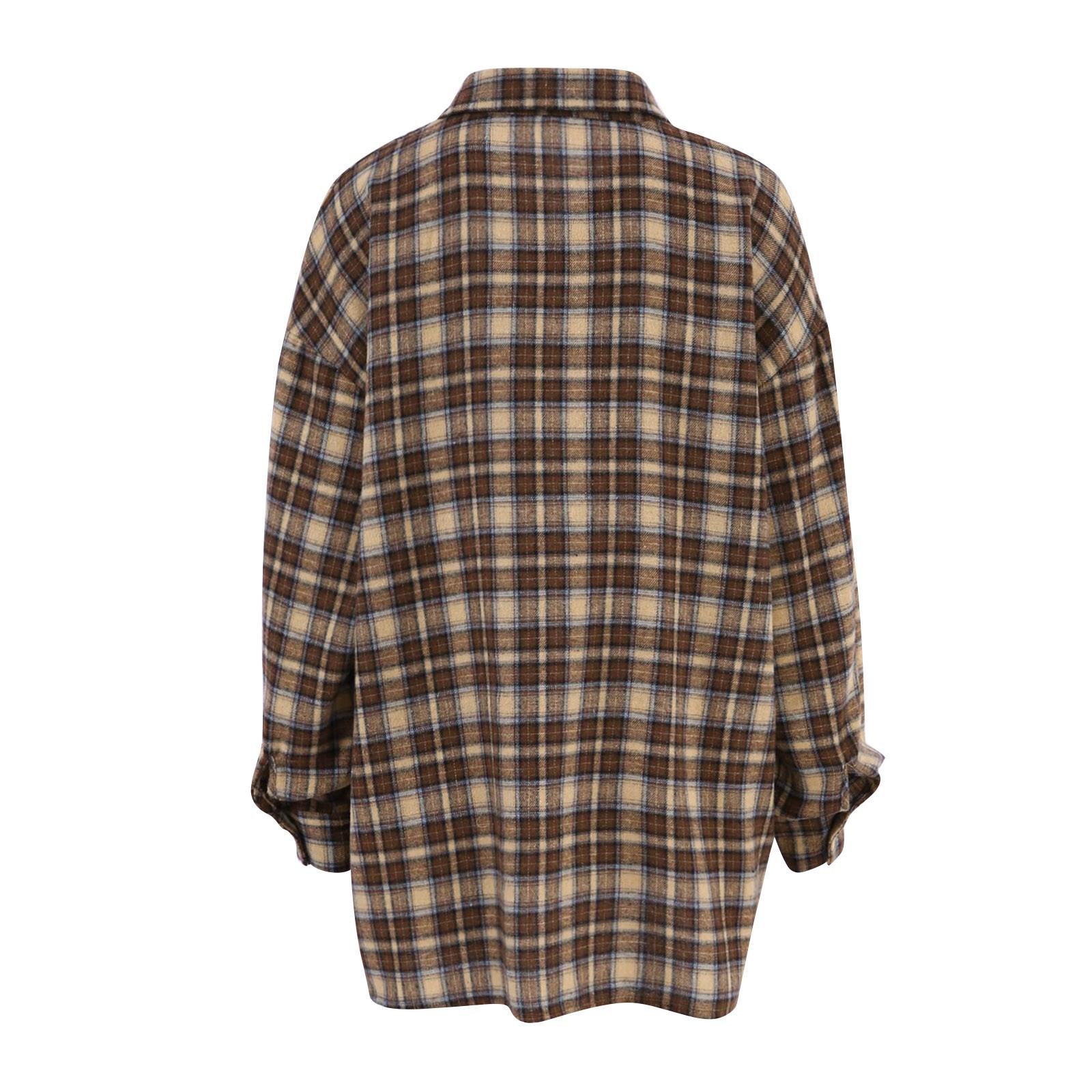 Модная женская свободная рубашка в клетку в стиле ретро S хаки — фото 5