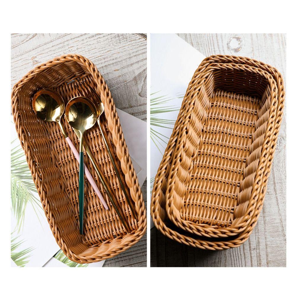 Simple Faux Wicker Tray Household Tableware Storage Container  Home Decor