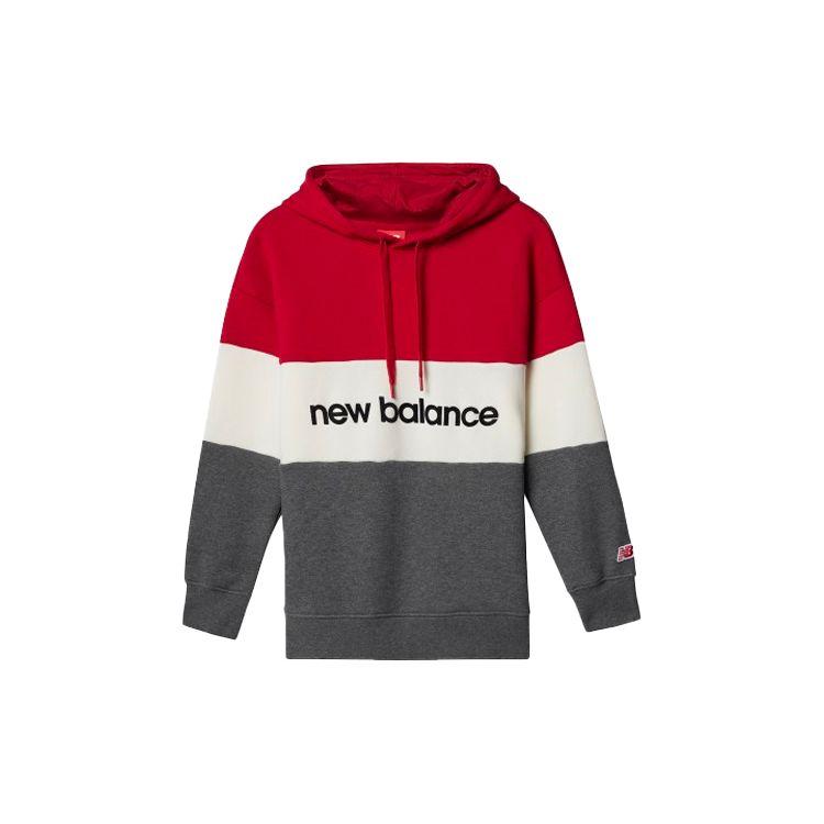 

New Balance Алфавитный пуловер с капюшоном, толстовка с длинными рукавами, мужские топы, красный, белый AMT93545