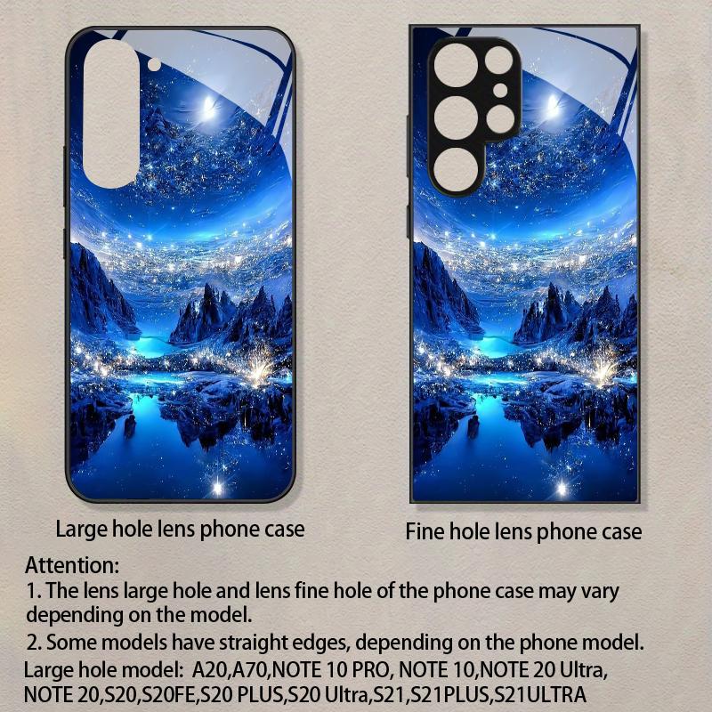 Ice Blue Starry Sky Pattern 2D Phone Case Compatible with Samsung Galaxy S26 S25 S24 S23 S22 S21 S20 A56 Glass Protective Case