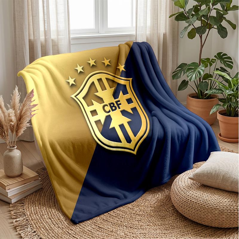 Brazil Football Printed Flannel Blanket Skin Friendly Warm Decorative Throw for Indoor Couch Bed Daily Use