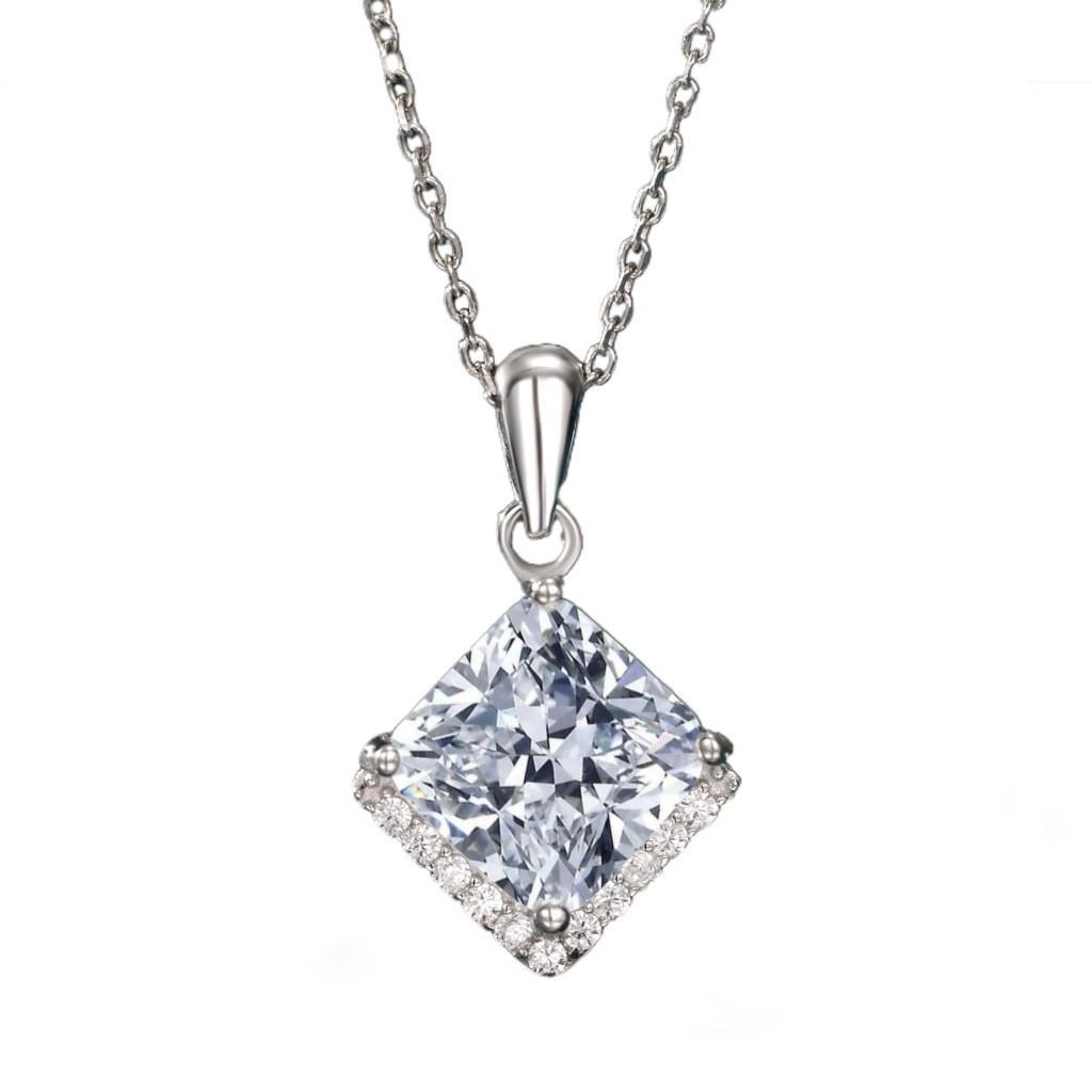 3-Carat D Color Moissanite Princess-Cut Irregular Pendant in S925 Sterling Silver for Women 925 Sterling Silver